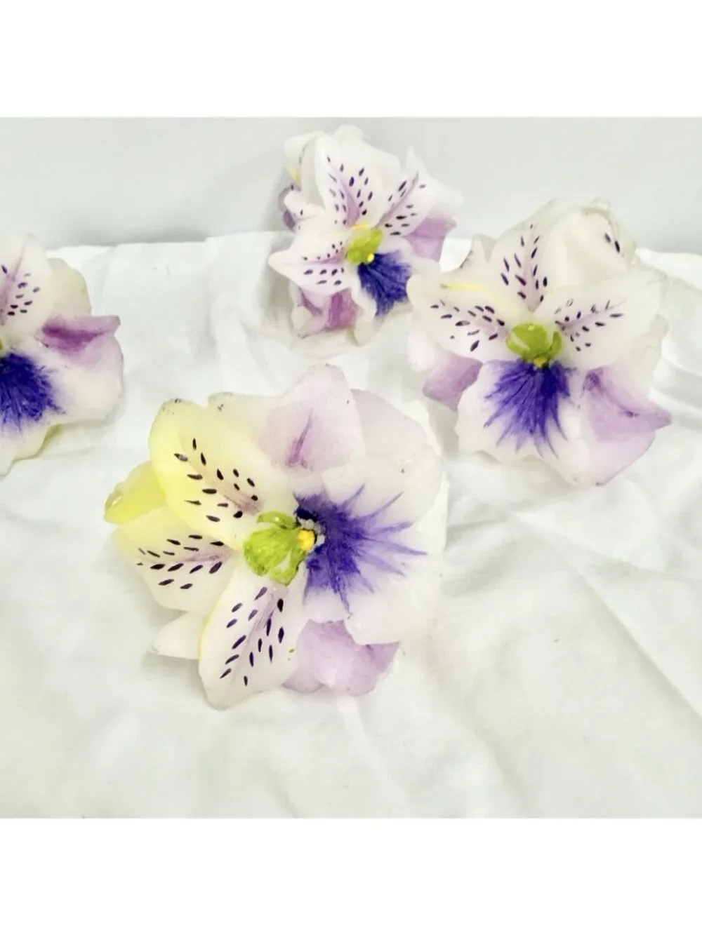 Vintage Handcrafted Cattleya Orchid Flower Candles Hand Painted Purple Lot of 4